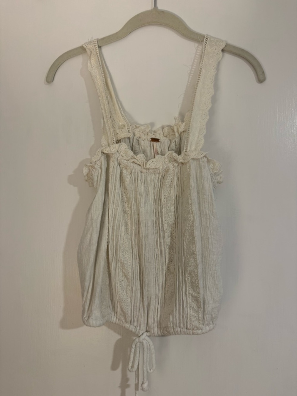 Free People Cream Lace-Trim Drawstring Tank